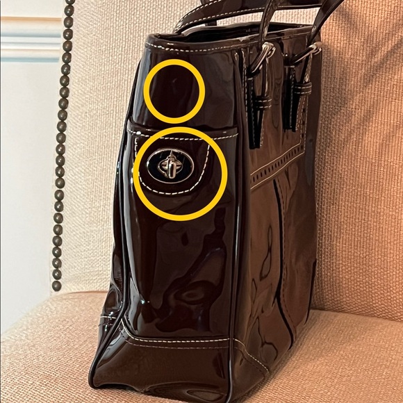 PRICE DROP *make offer*COACH Patent Leather Chocolate Brown Shoulder Bag - Used - Picture 11 of 11